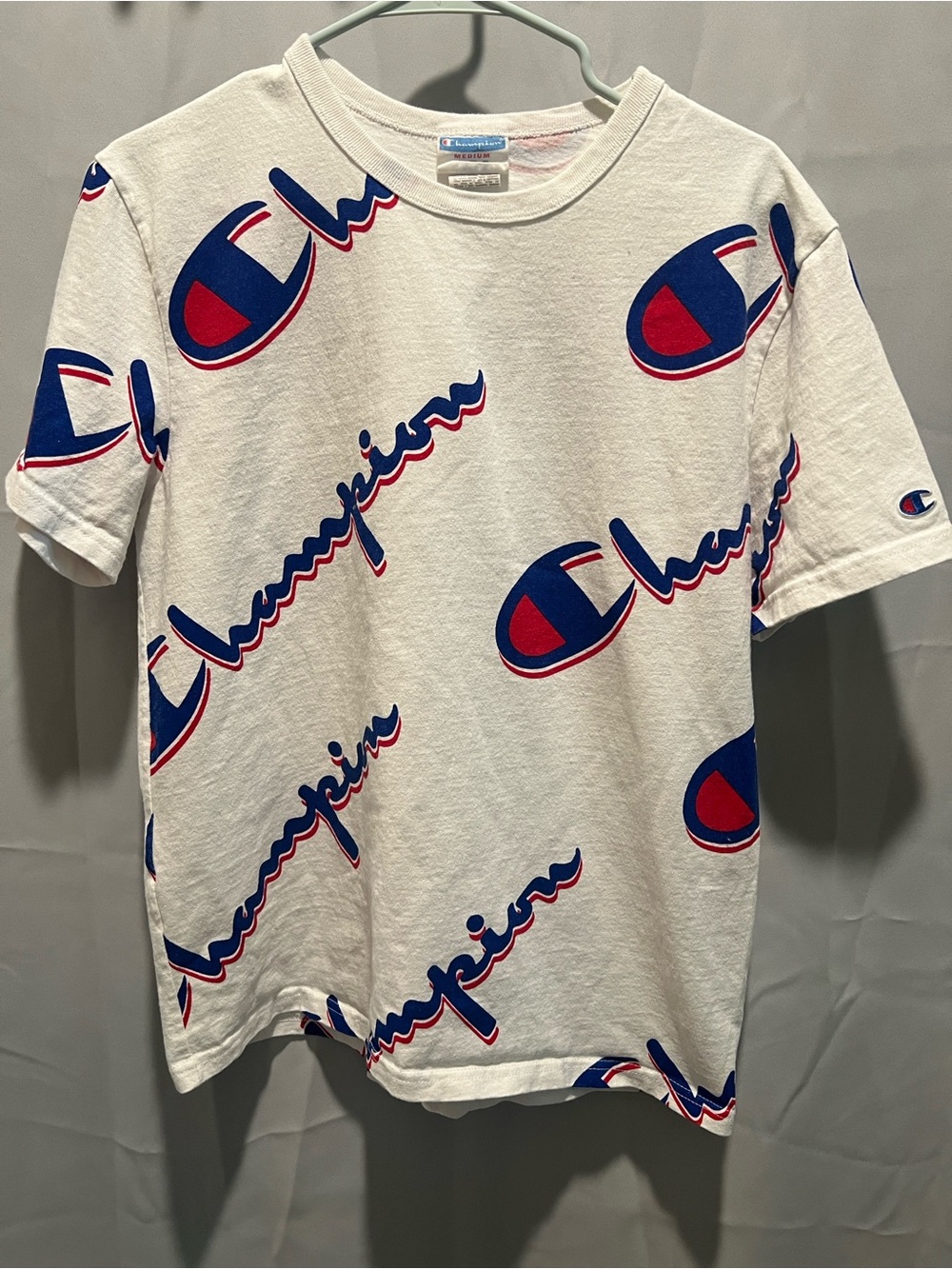 Champion Men’s Medium White Graphic with Logo Print T-Shirt – 100% Cotton - Picture 1 of 4
